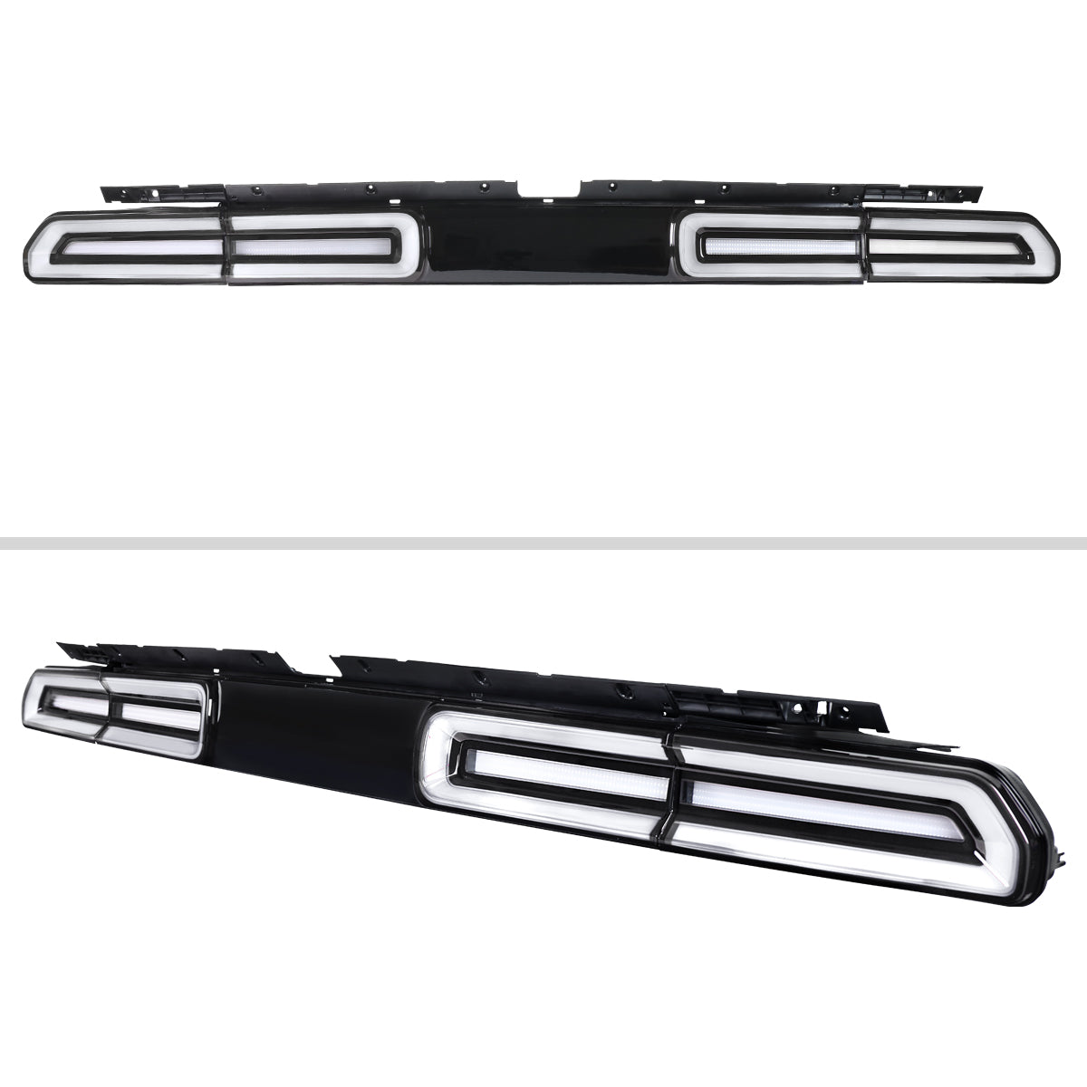 2008-2014 Dodge Challenger Sequential LED Turn Signal Tail Lights (Black Housing / Clear Lens / White Bars)