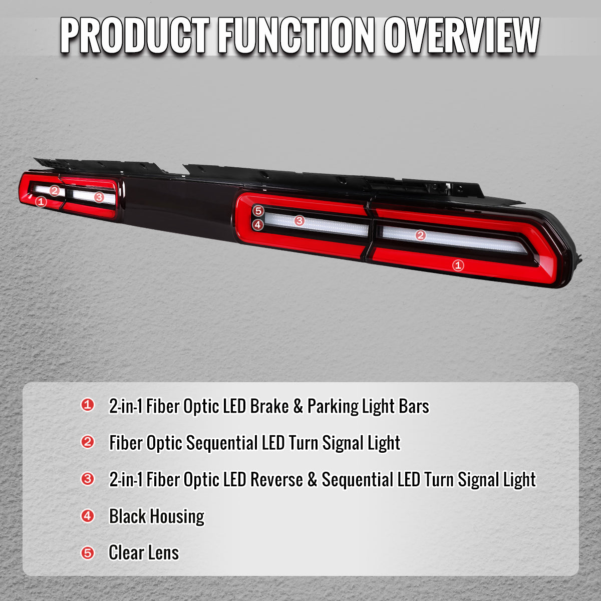 2008-2014 Dodge Challenger Sequential LED Turn Signal Tail Lights (Black Housing / Clear Lens / Red Bars)