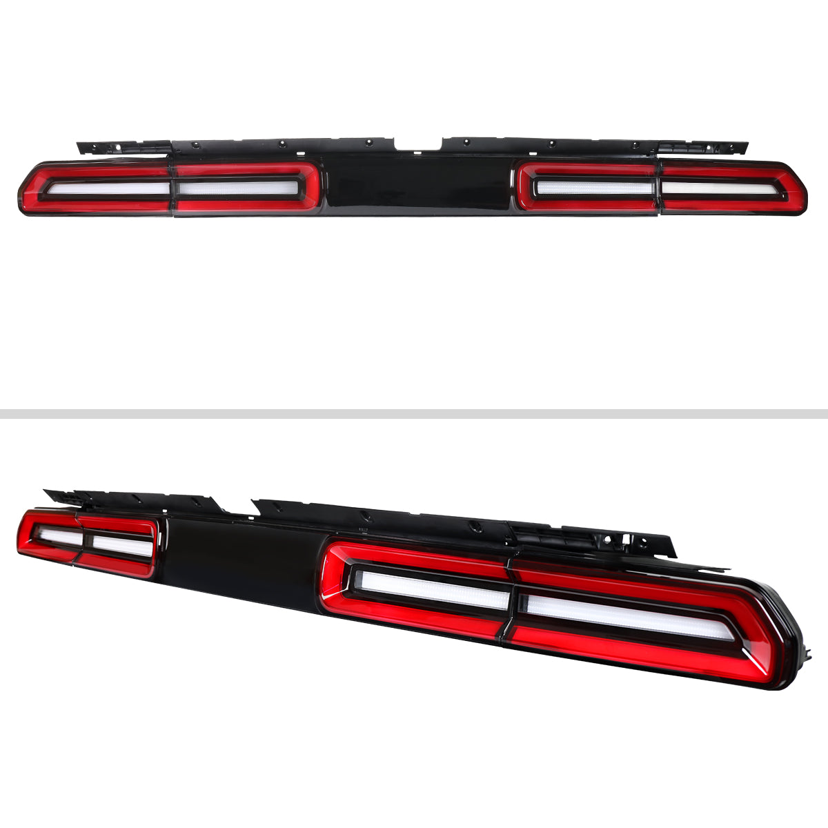 2008-2014 Dodge Challenger Sequential LED Turn Signal Tail Lights (Black Housing / Clear Lens / Red Bars)