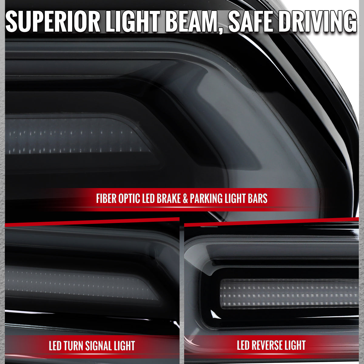 2008-2014 Dodge Challenger Sequential LED Turn Signal Tail Lights (Black Housing / Smoked Lens / White Bars)