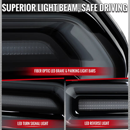 2008-2014 Dodge Challenger Sequential LED Turn Signal Tail Lights (Black Housing / Smoked Lens / White Bars)