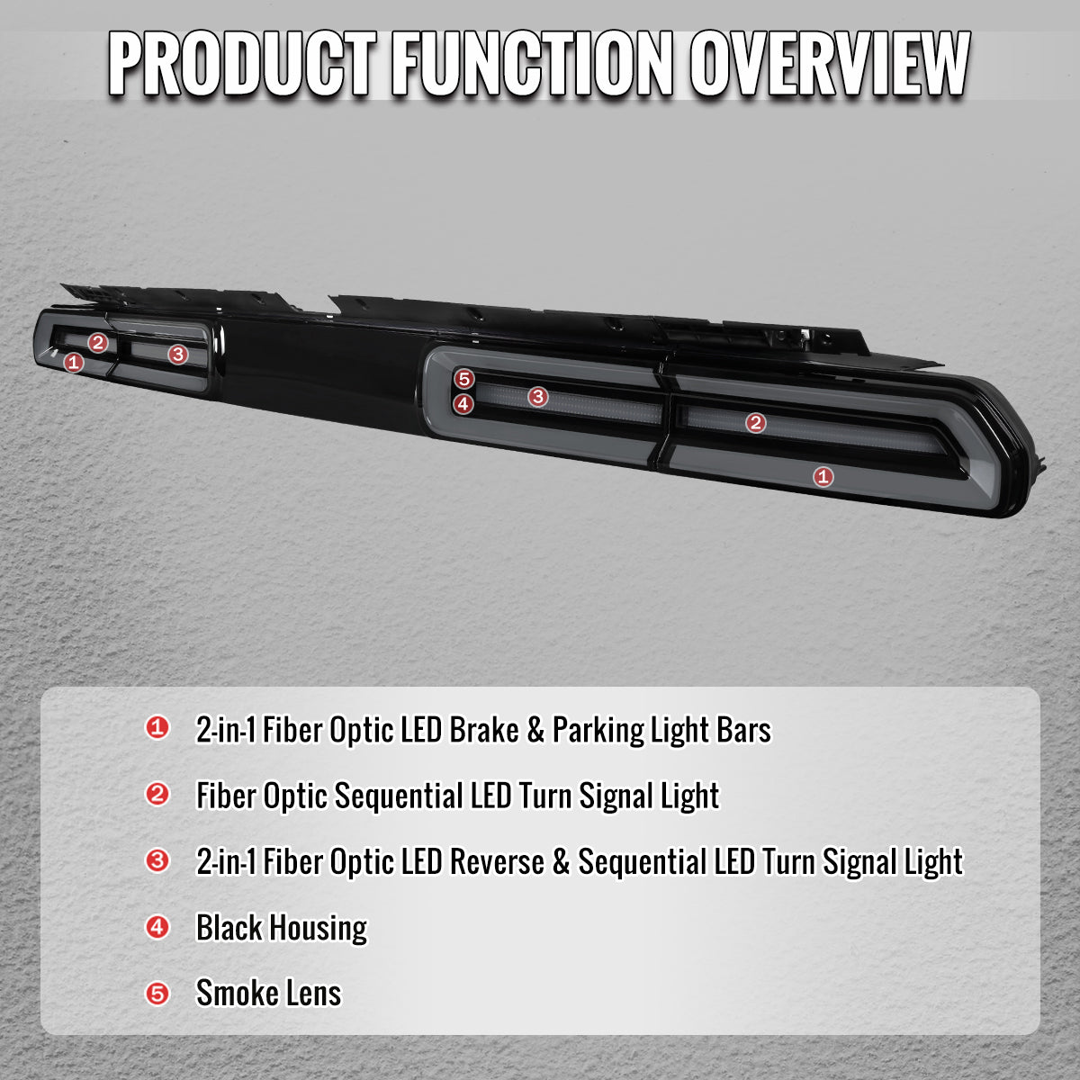 2008-2014 Dodge Challenger Sequential LED Turn Signal Tail Lights (Black Housing / Smoked Lens / White Bars)
