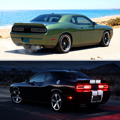 2008-2014 Dodge Challenger Sequential LED Turn Signal Tail Lights (Black Housing / Smoked Lens / White Bars)