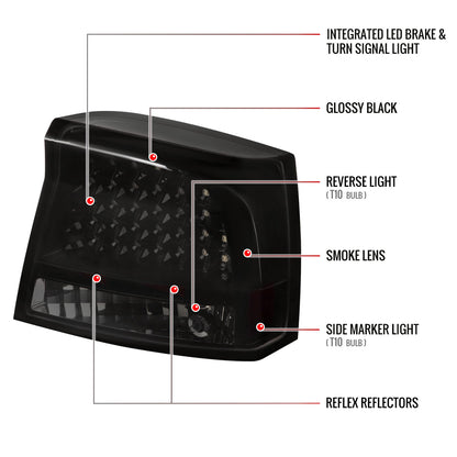 2005-2010 Dodge Charger LED Tail Lights (Glossy Black Housing/Smoked Lens)