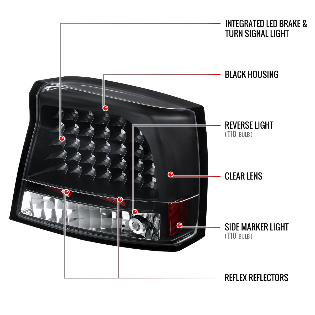 2005-2010 Dodge Charger LED Tail Lights (Matte Black Housing/Clear Lens)