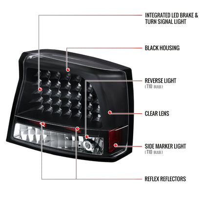 2005-2010 Dodge Charger LED Tail Lights (Matte Black Housing/Clear Lens)