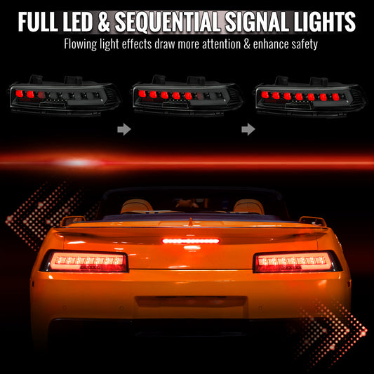 2014-2015 Chevrolet Camaro Full LED Sequential Tail Light (Glossy Black Housing / Smoked Lens)