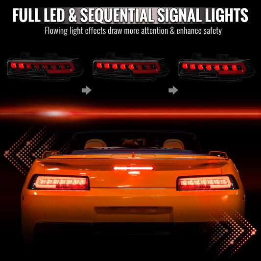 2014-2015 Chevrolet Camaro Full Red LED Sequential Tail Light (Jet Black Housing/Clear Lens)
