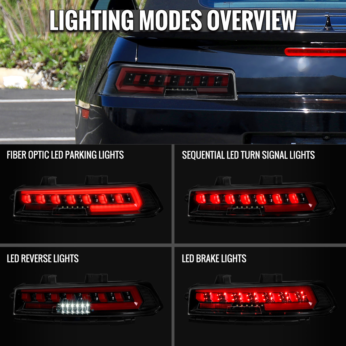 2014-2015 Chevrolet Camaro Full Red LED Sequential Tail Light (Jet Black Housing/Clear Lens)