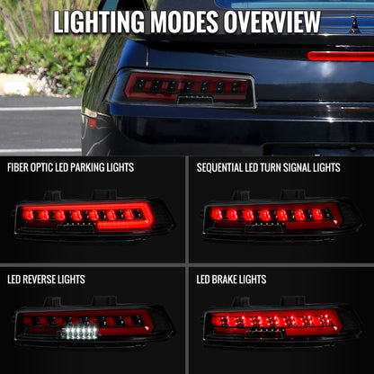 2014-2015 Chevrolet Camaro Full Red LED Sequential Tail Light (Jet Black Housing/Clear Lens)