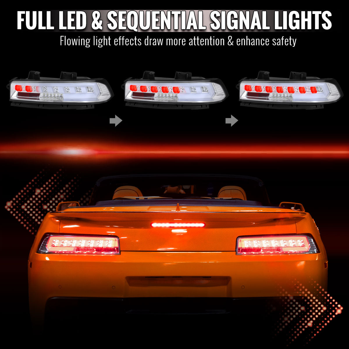 2014-2015 Chevrolet Camaro Full LED Sequential Tail Light (Chrome Housing / Clear Lens)