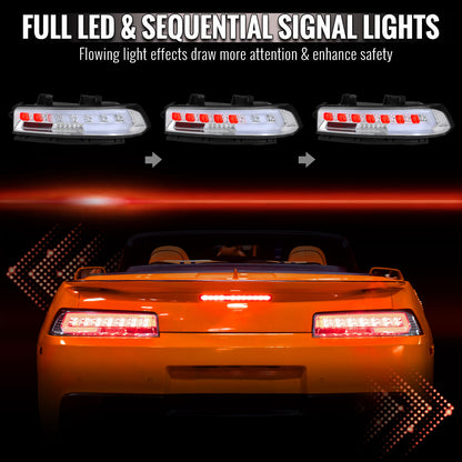2014-2015 Chevrolet Camaro Full LED Sequential Tail Light (Chrome Housing / Clear Lens)