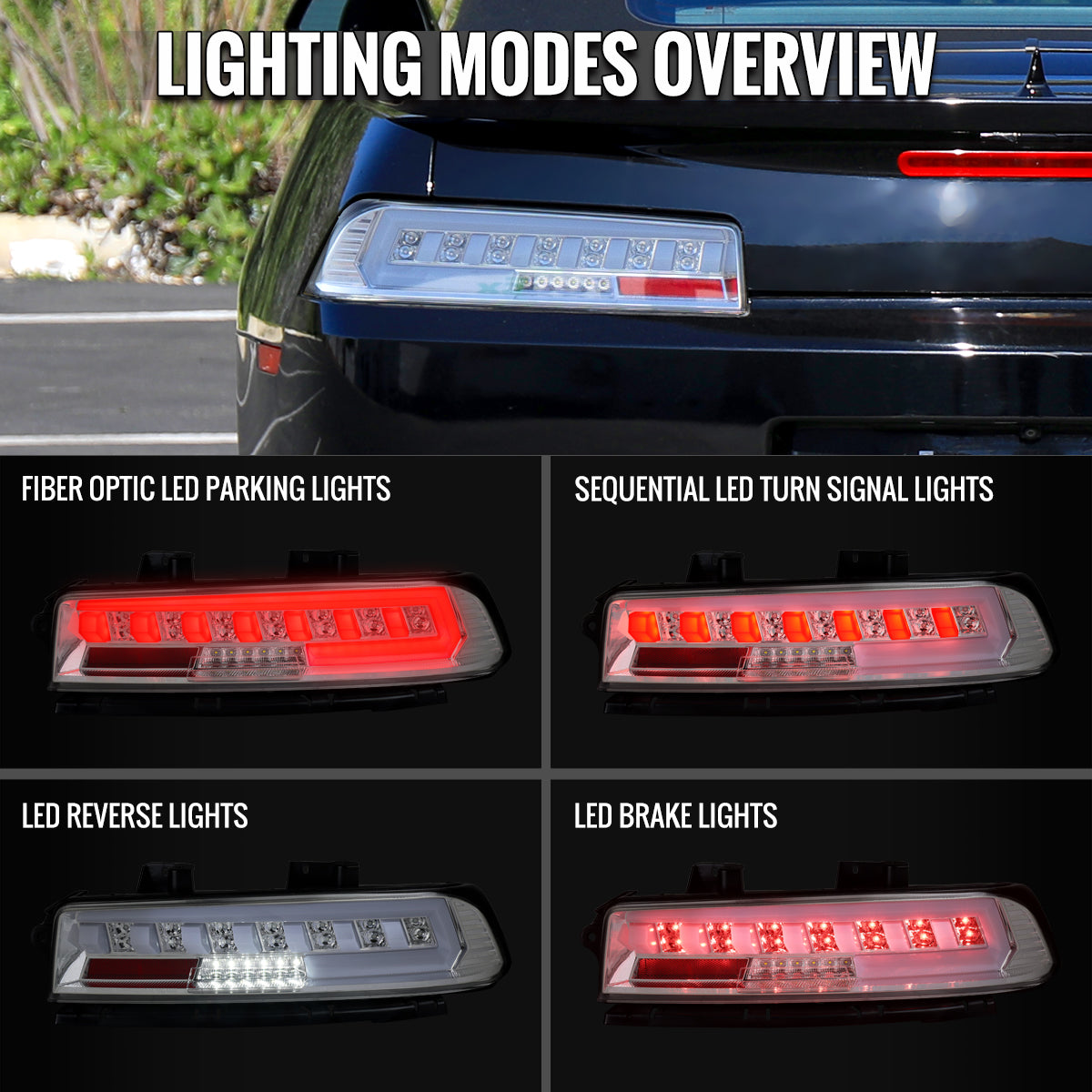 2014-2015 Chevrolet Camaro Full LED Sequential Tail Light (Chrome Housing / Clear Lens)