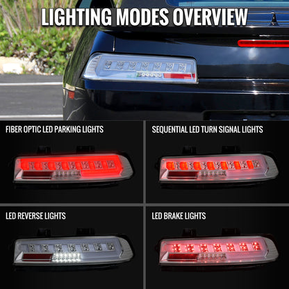 2014-2015 Chevrolet Camaro Full LED Sequential Tail Light (Chrome Housing / Clear Lens)