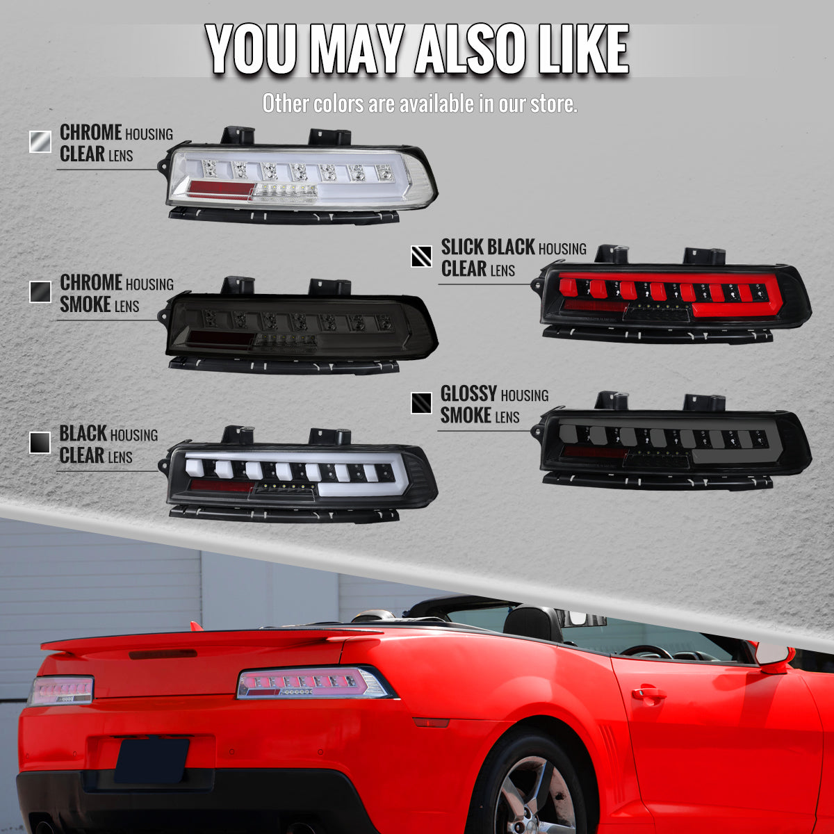 2014-2015 Chevrolet Camaro Full LED Sequential Tail Light (Chrome Housing / Smoked Lens)