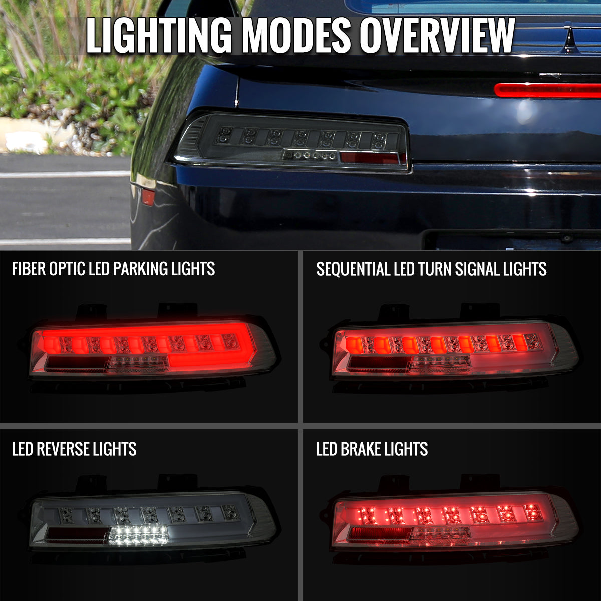 2014-2015 Chevrolet Camaro Full LED Sequential Tail Light (Chrome Housing / Smoked Lens)