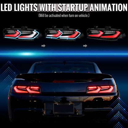 2014-2015 Chevrolet Camaro Sequential LED Turn Signal C8-Style Tail Lights (Black Housing / Clear Lens)