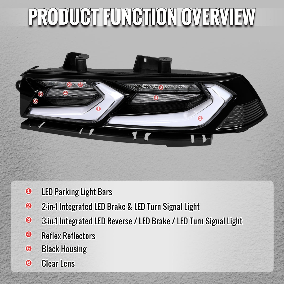 2014-2015 Chevrolet Camaro Sequential LED Turn Signal C8-Style Tail Lights (Black Housing / Clear Lens)