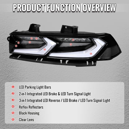 2014-2015 Chevrolet Camaro Sequential LED Turn Signal C8-Style Tail Lights (Black Housing / Clear Lens)