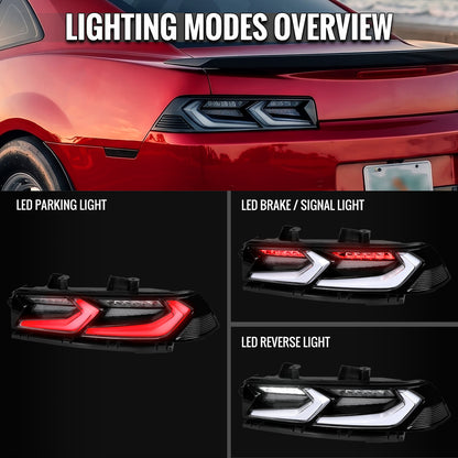 2014-2015 Chevrolet Camaro Sequential LED Turn Signal C8-Style Tail Lights (Black Housing / Clear Lens)