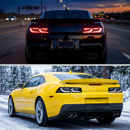 2014-2015 Chevrolet Camaro Sequential LED Turn Signal C8-Style Tail Lights (Black Housing / Clear Lens)