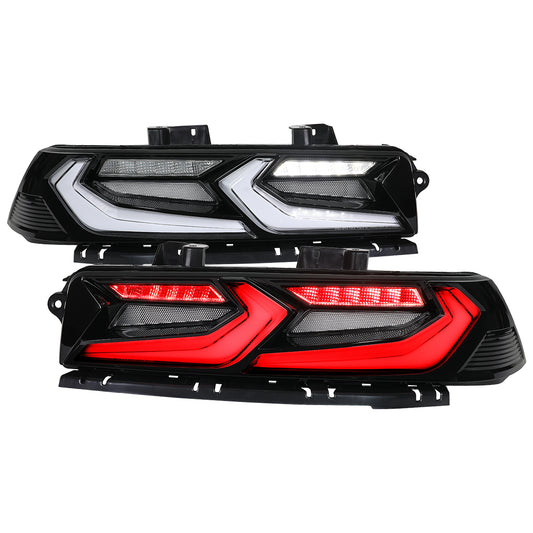 2014-2015 Chevrolet Camaro Sequential LED Turn Signal C8-Style Tail Lights (Black Housing / Clear Lens)