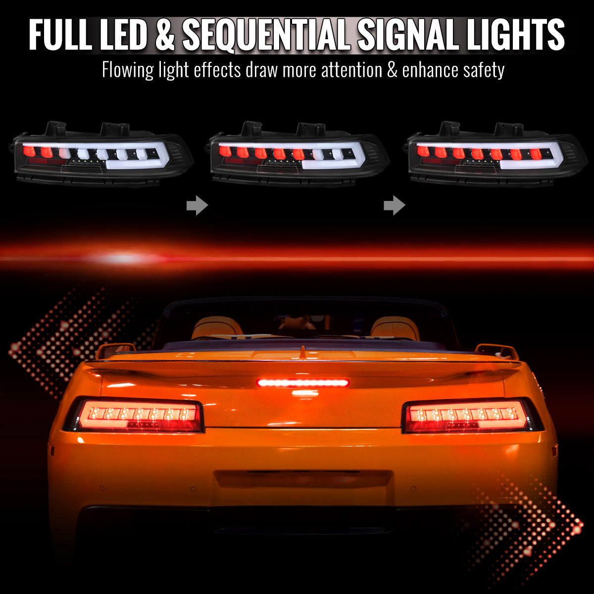 2014-2015 Chevrolet Camaro Full LED Sequential Tail Light (Black Housing / Clear Lens)