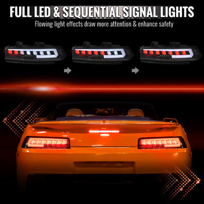 2014-2015 Chevrolet Camaro Full LED Sequential Tail Light (Black Housing / Clear Lens)