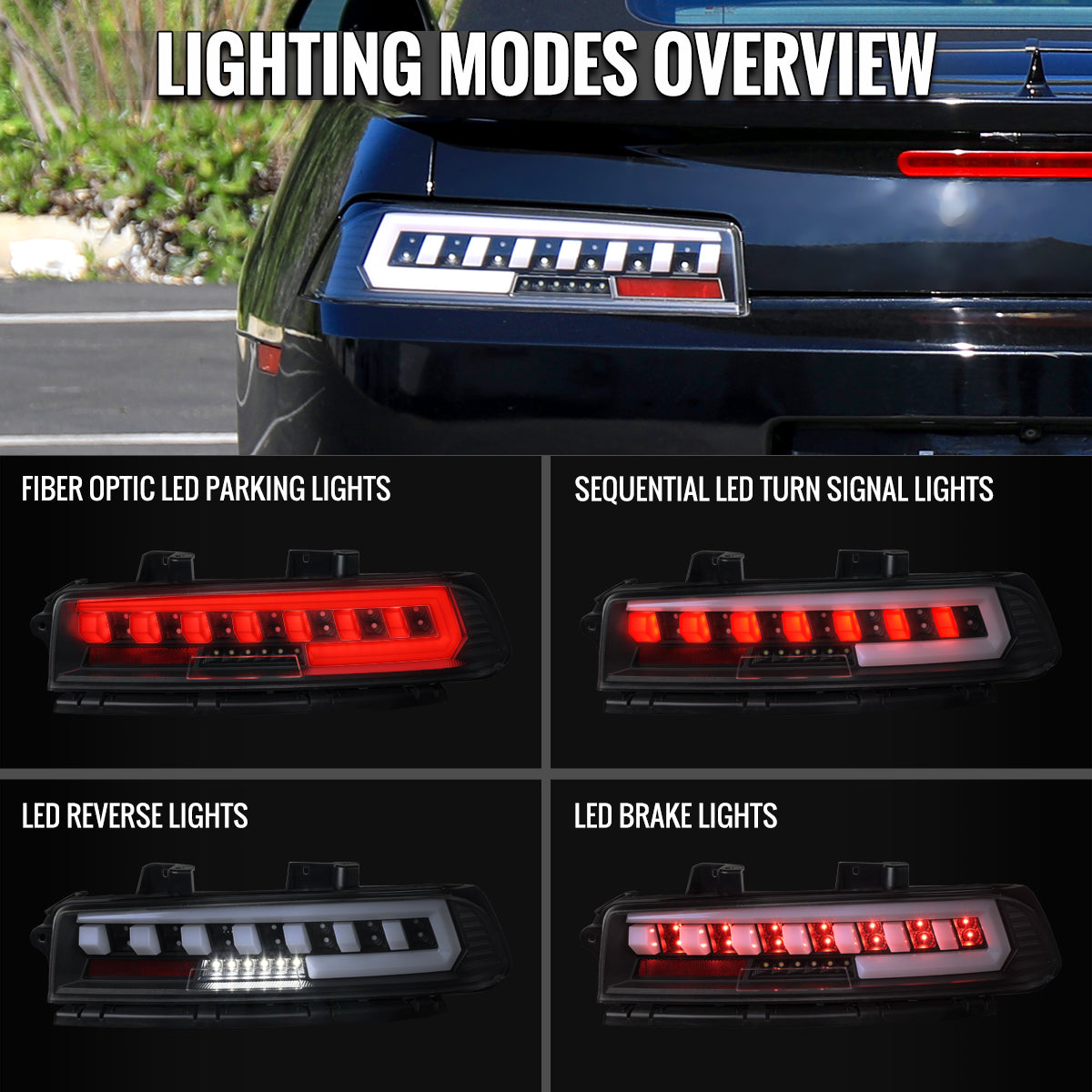 2014-2015 Chevrolet Camaro Full LED Sequential Tail Light (Black Housing / Clear Lens)