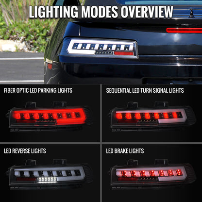 2014-2015 Chevrolet Camaro Full LED Sequential Tail Light (Black Housing / Clear Lens)