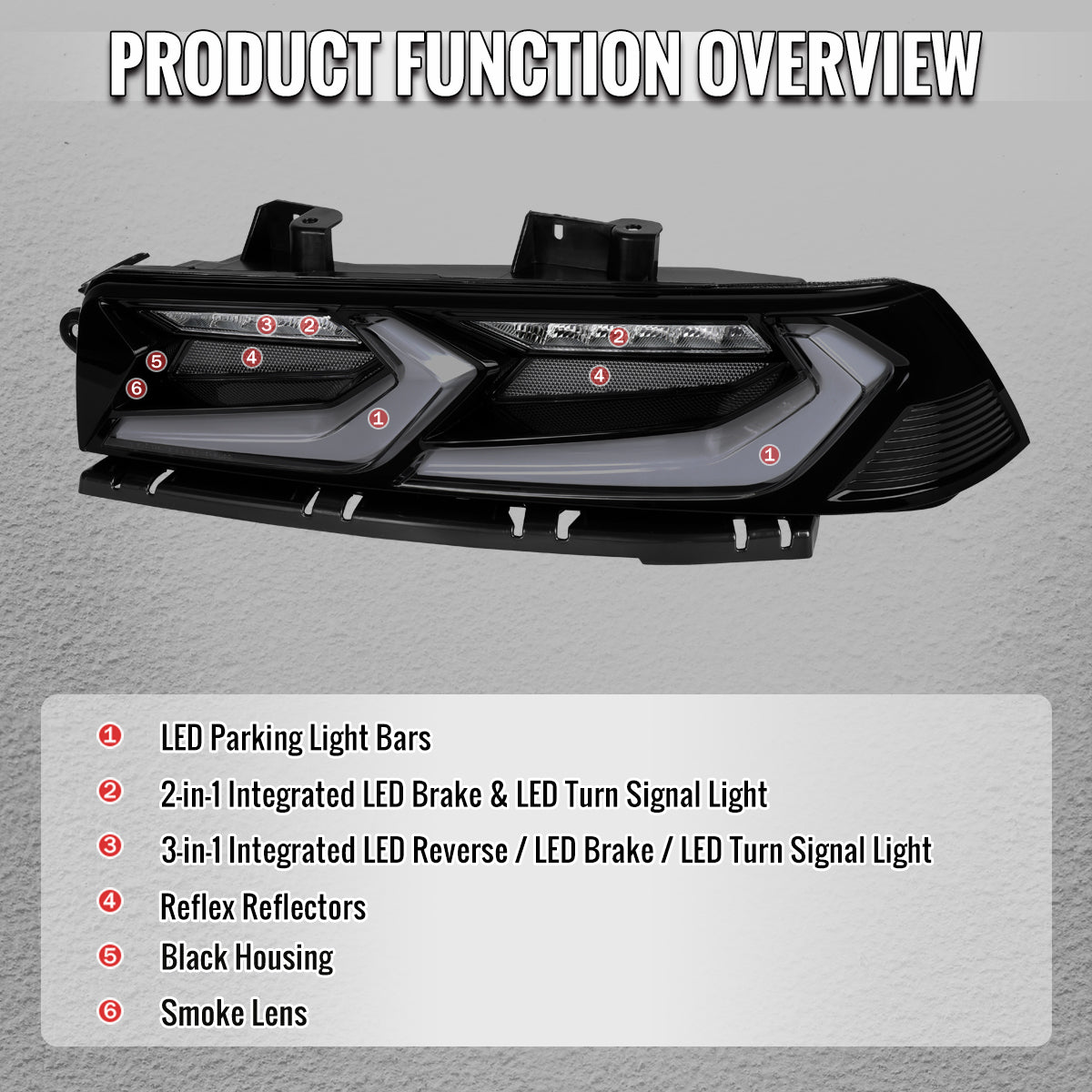 2014-2015 Chevrolet Camaro Sequential LED Turn Signal C8-Style Tail Lights (Black Housing / Smoked Lens)
