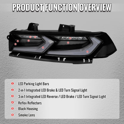 2014-2015 Chevrolet Camaro Sequential LED Turn Signal C8-Style Tail Lights (Black Housing / Smoked Lens)