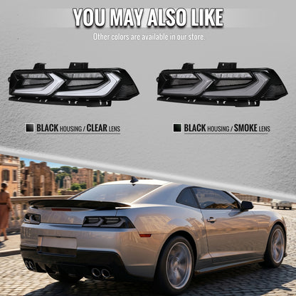 2014-2015 Chevrolet Camaro Sequential LED Turn Signal C8-Style Tail Lights (Black Housing / Smoked Lens)
