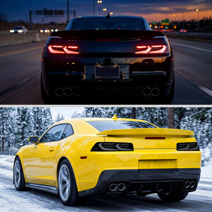 2014-2015 Chevrolet Camaro Sequential LED Turn Signal C8-Style Tail Lights (Black Housing / Smoked Lens)