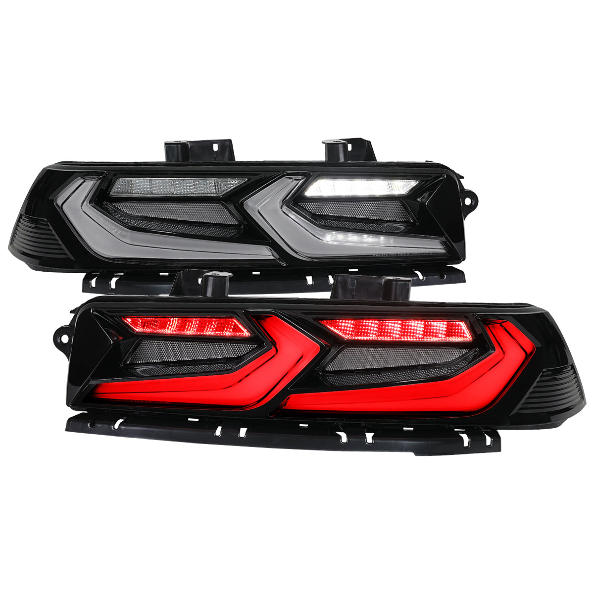 2014-2015 Chevrolet Camaro Sequential LED Turn Signal C8-Style Tail Lights (Black Housing / Smoked Lens)