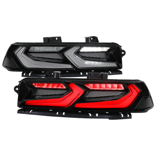 2014-2015 Chevrolet Camaro Sequential LED Turn Signal C8-Style Tail Lights (Black Housing / Smoked Lens)