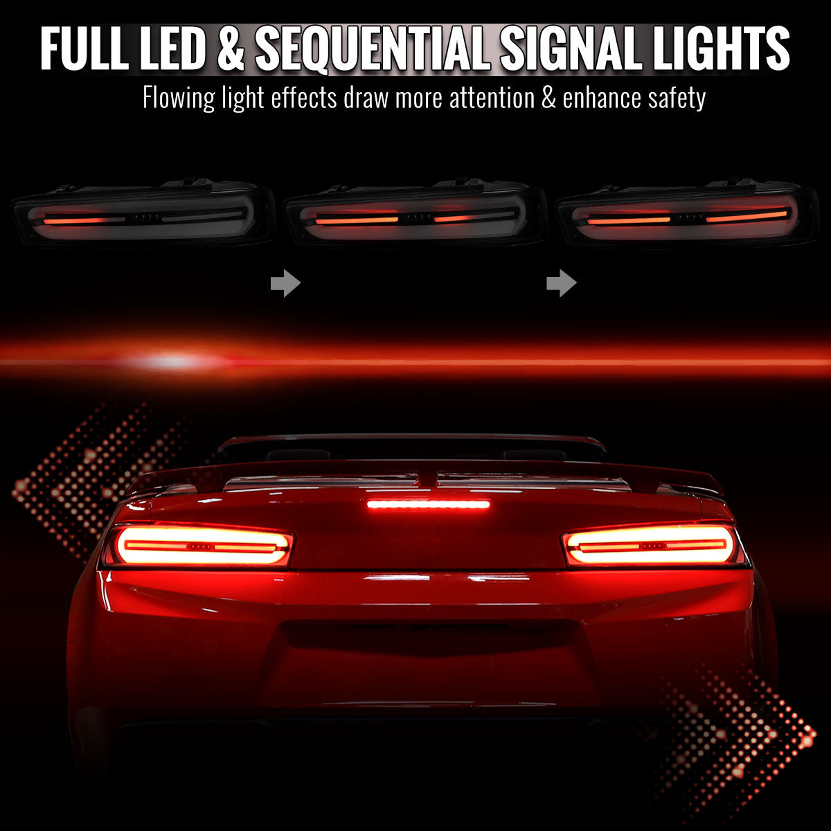 2016-2018 Chevrolet Camaro Full LED Sequential Tail Light (Glossy Black Housing / Smoked Lens)