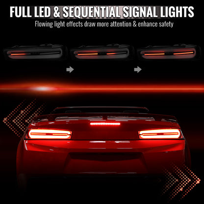 2016-2018 Chevrolet Camaro Full LED Sequential Tail Light (Glossy Black Housing / Smoked Lens)