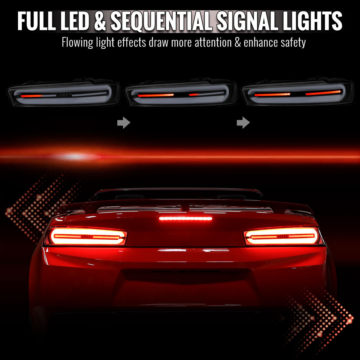 2016-2018 Chevrolet Camaro Full LED Sequential Tail Light (Black Housing / Clear Lens)