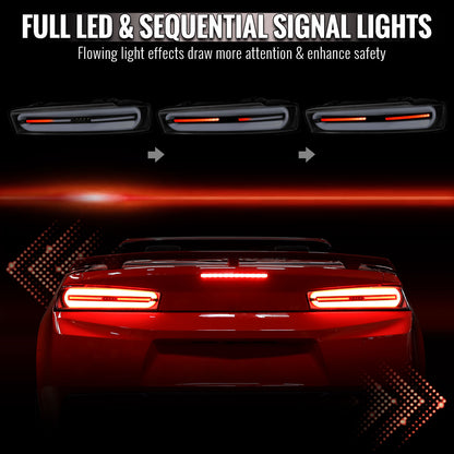 2016-2018 Chevrolet Camaro Full LED Sequential Tail Light (Black Housing / Clear Lens)