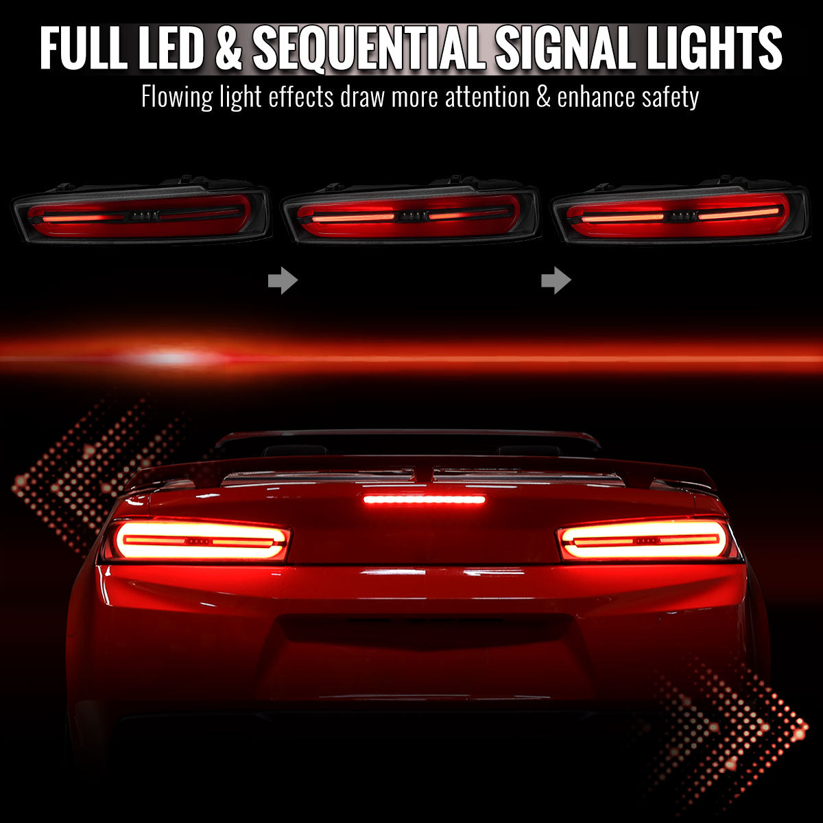 2016-2018 Chevrolet Camaro Full Red LED Sequential Tail Light (Black Housing / Clear Lens)