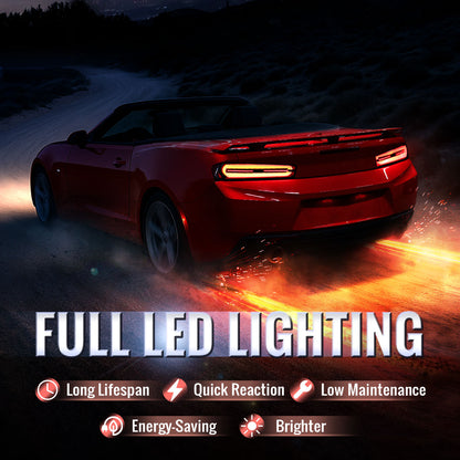 2016-2018 Chevrolet Camaro Full Red LED Sequential Tail Light (Black Housing / Clear Lens)