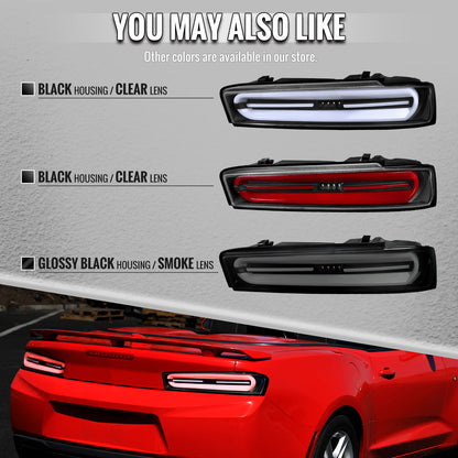 2016-2018 Chevrolet Camaro Full Red LED Sequential Tail Light (Black Housing / Clear Lens)