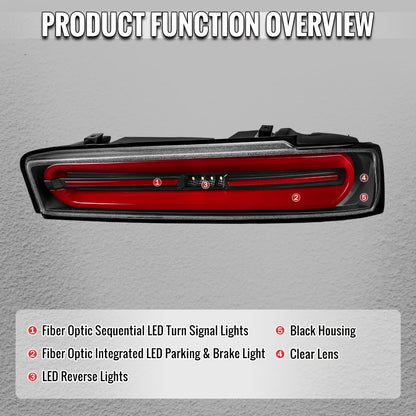 2016-2018 Chevrolet Camaro Full Red LED Sequential Tail Light (Black Housing / Clear Lens)