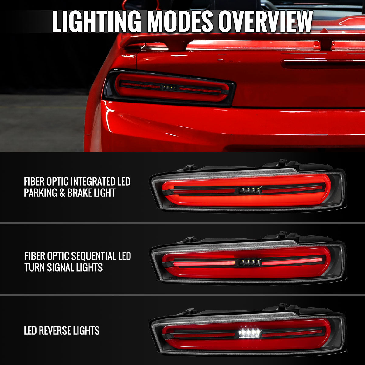 2016-2018 Chevrolet Camaro Full Red LED Sequential Tail Light (Black Housing / Clear Lens)