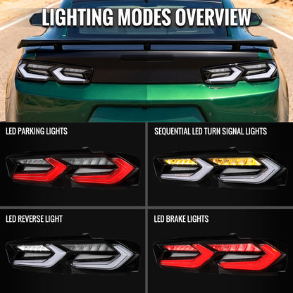 2019-2024 Chevrolet Camaro Sequential LED Turn Signal C8-Style Tail Lights (Black Housing / Clear Lens)