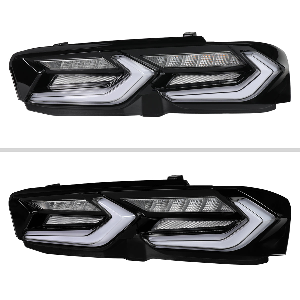 2019-2024 Chevrolet Camaro Sequential LED Turn Signal C8-Style Tail Lights (Black Housing / Clear Lens)