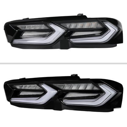 2019-2024 Chevrolet Camaro Sequential LED Turn Signal C8-Style Tail Lights (Black Housing / Clear Lens)