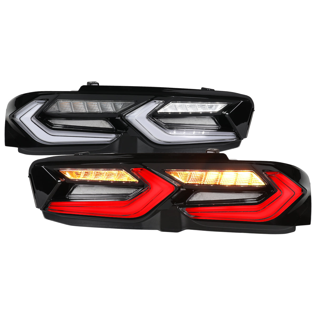 2019-2024 Chevrolet Camaro Sequential LED Turn Signal C8-Style Tail Lights (Black Housing / Clear Lens)