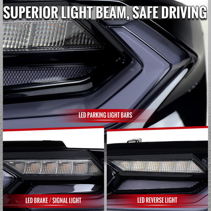 2019-2024 Chevrolet Camaro Sequential LED Turn Signal C8-Style Tail Lights (Black Housing / Smoked Lens)